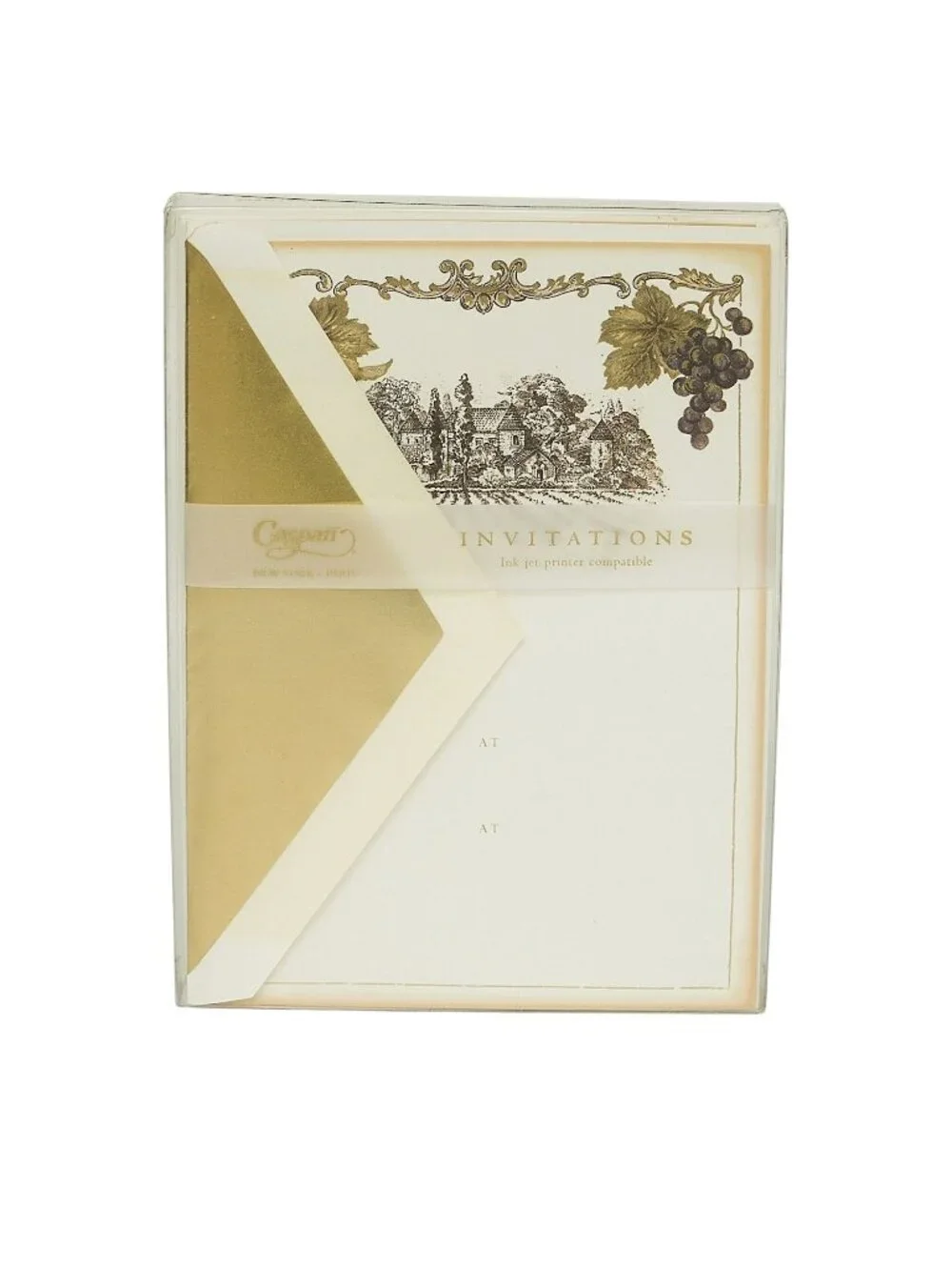 Caspari Invitations Wine Vineyard 16 Total Cards w/ Gold Foil Envelopes -2 Boxes